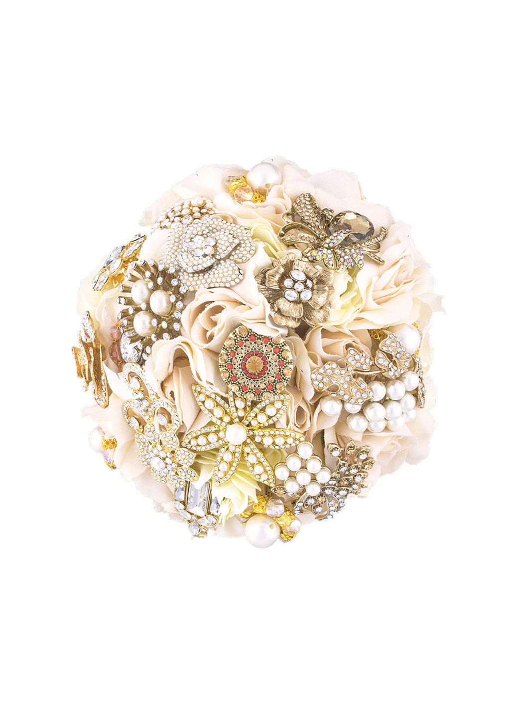 Ivory Brooch Bouquet, Vintage Pearl Brooch Bouquet, Bridal Bouquet, Jeweled Bouquet, Rhinestone Bouquet, Ivory Bouquet, Bouquet WBQ2