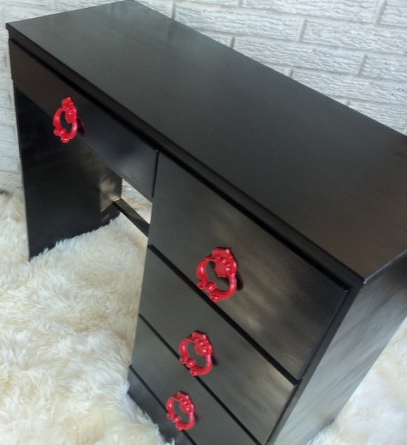 Mid Century Black Red Desk Gothic Wood 1950's Vintage