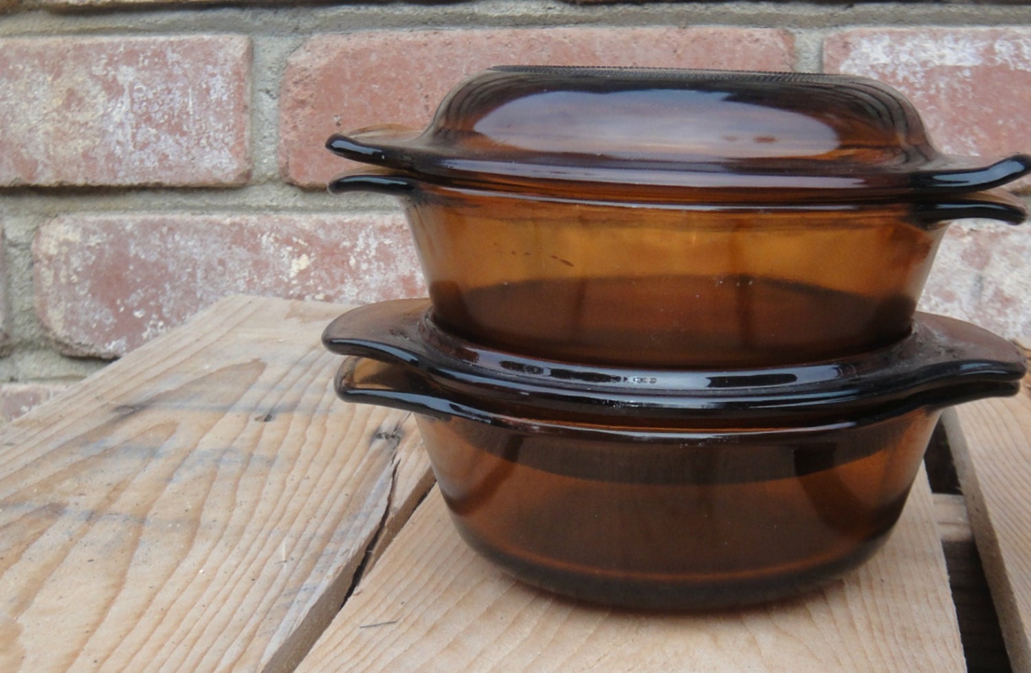 Brown Glass Mini Casserole Dish Set of 2 Anchor Harbor Vintage