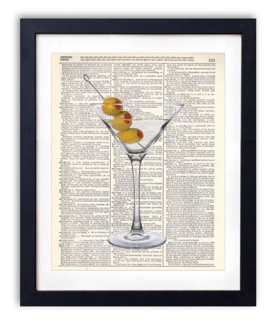 Martini With Olives Upcycled Dictionary Art Print Repurposed