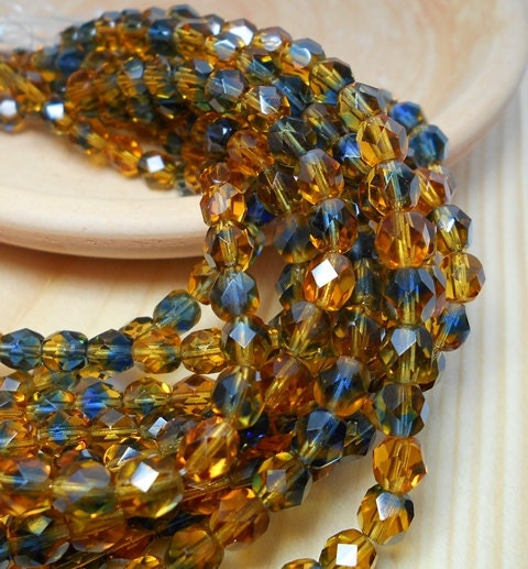 6mm Topaz and Montana Blue Firepolish Czech by LakesideFindings