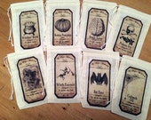8 Halloween Potion Treat Candy Bags - 3x4" - Party Favor Bags - Drawstring Bags - Organic Cotton - Gift Basket Ideas