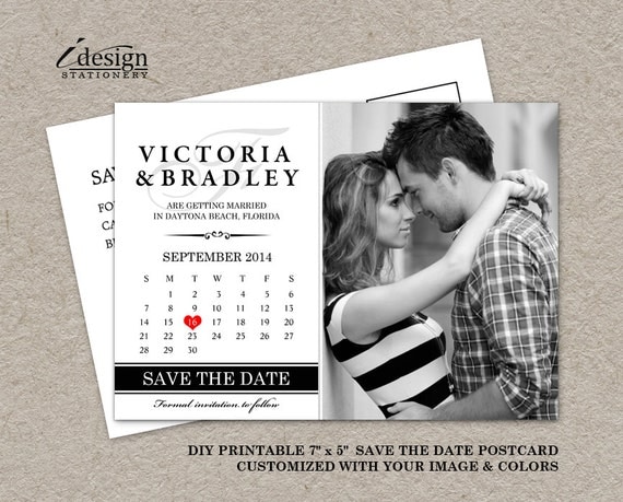 DIY Printable Calendar Save The Date Postcard Photo Save The