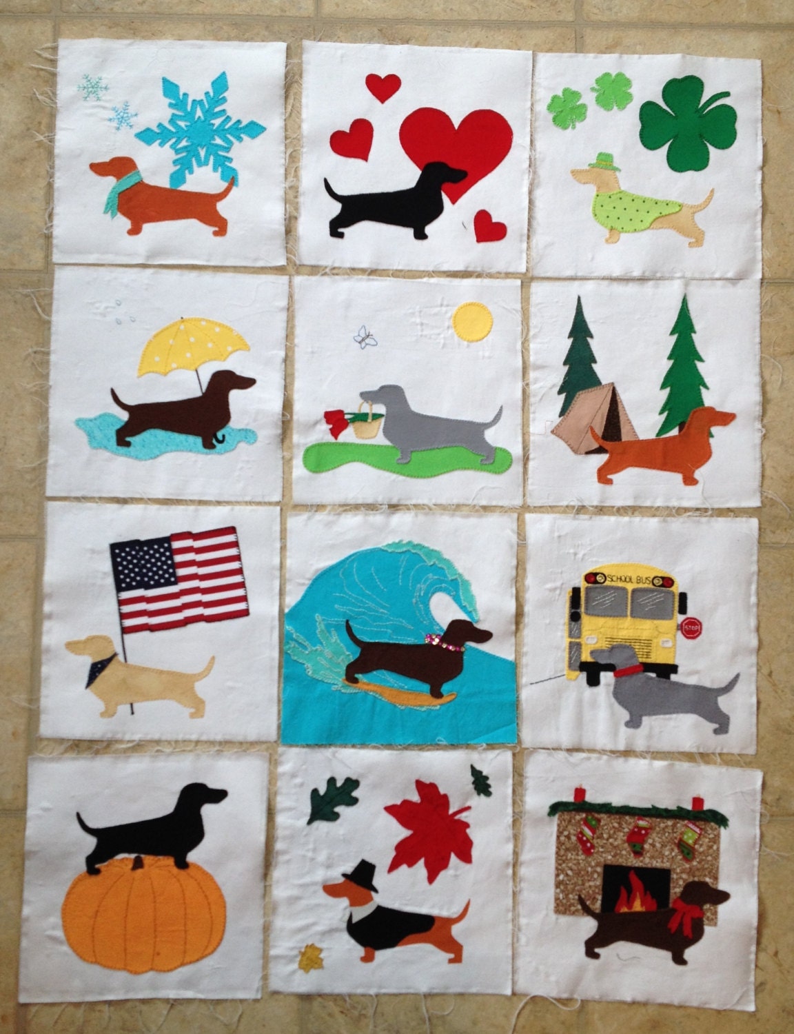Year of Dachshunds Quilt Block Appliqué by Snugglepuppydesign