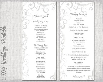 Printable Wedding Program Template Silver Gray Scroll Order Of Ceremony DIY Printable Wedding Program Template Silver Gray Scroll Order Of Ceremony DIY