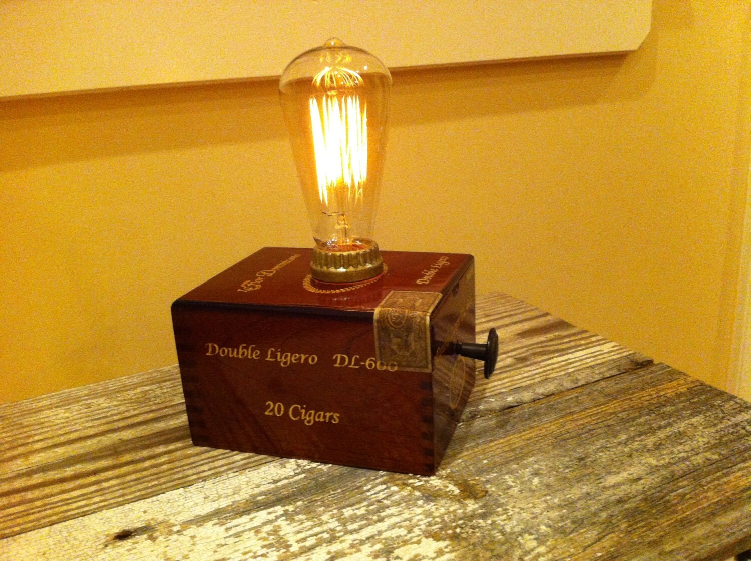 Handcrafted Cigar Box Lamp with Dimmer and Edison by DaLightLamps