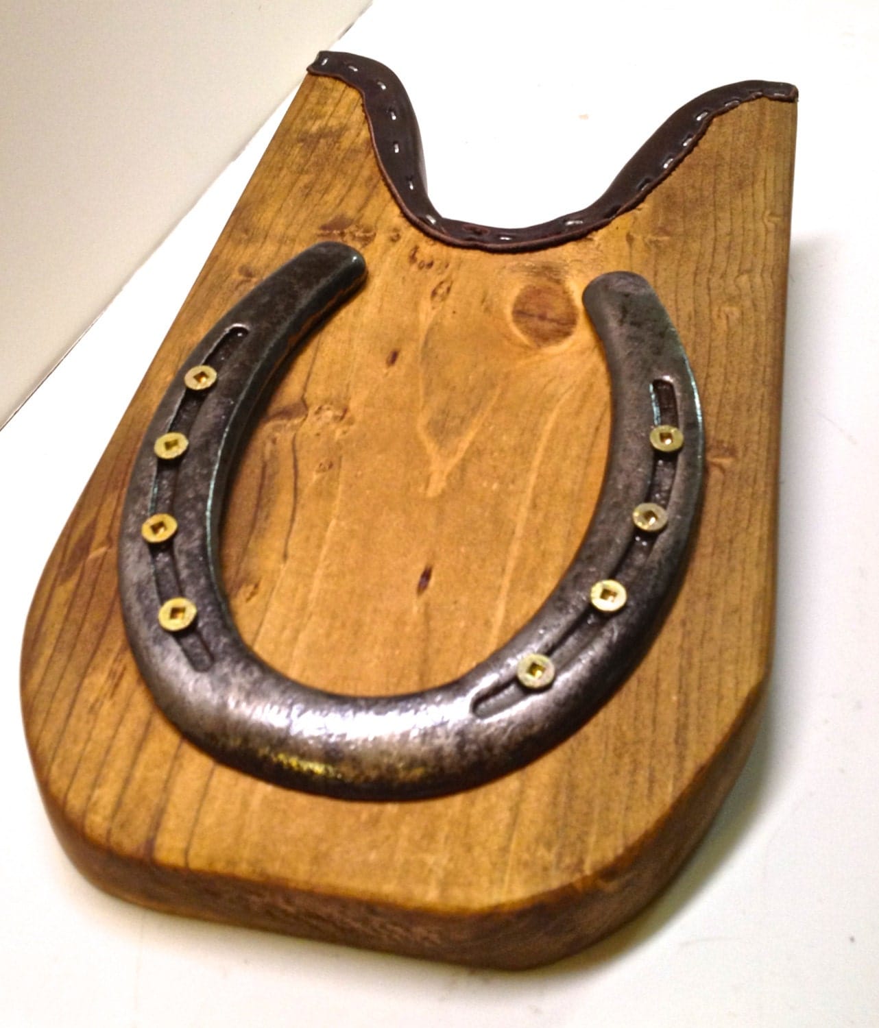 Hand-crafted Boot Jack with Horseshoe and Leather Detailing