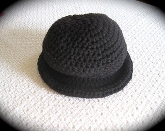 Crochet Baby Boy Hat, Baby Bowler Hat , Newborn to 3 Months, Black Bowler Hat, Derby Hat, Baby photo prop, Halloween costume