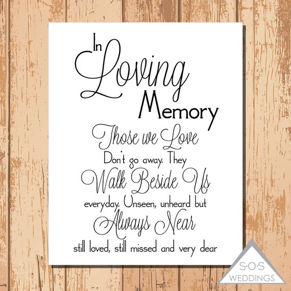 In Loving Memory Wedding Sign Printable PDF JPEG by SOSWeddings