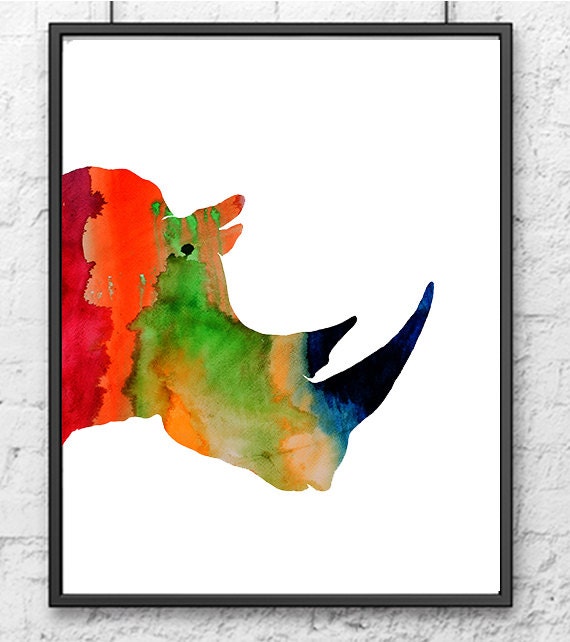 Nursery rhino print rhino art watercolor animal decor