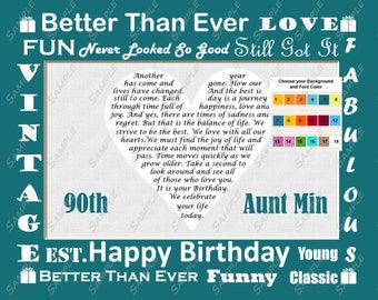 90th Birthday Gift 90th Heart Birthday Poem Gift Ninety Unique Fun Cute 8 X 10 Print