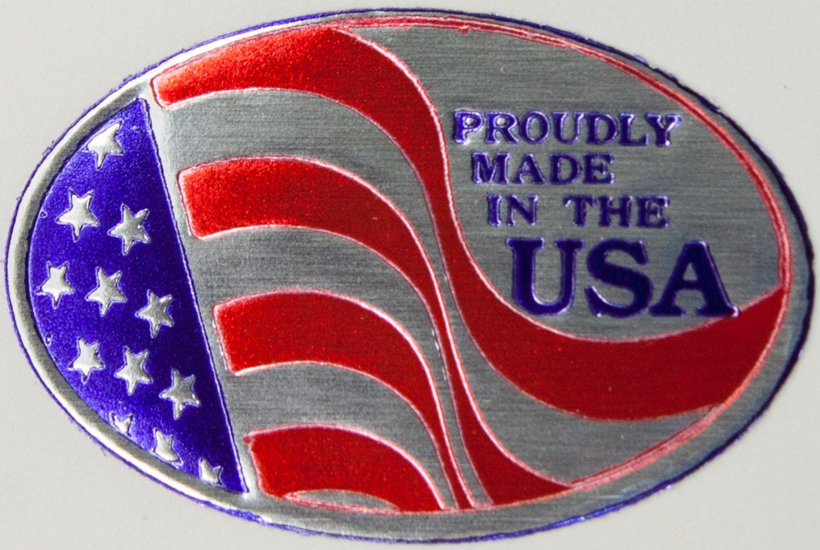 50 Oval 'Proudly Made in the USA' Foil Stamped Seals Labels Stickers 1