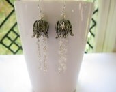 Gemstone Chain Earrings, Moonstone, Pewter Bead Caps