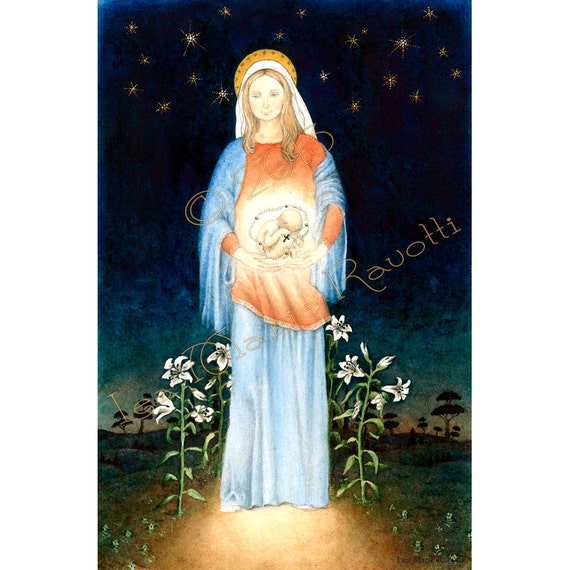 Preborn Jesus in Watercolor //Virgin Mary art//Catholic
