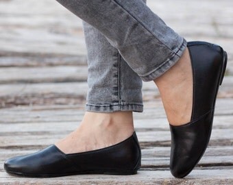 Black Leather Shoes, Black Shoes, Loafers, Flat Shoes, Black Slip Ons , Free Shipping