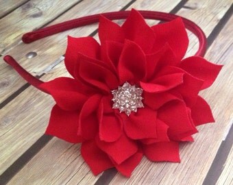 Red headband, Christmas headband, poinsettia headband, red poinsettia headband, holiday headband, flower girl headband, red headband,