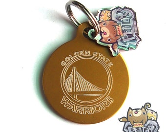 Happy Pet Tag Nba series (Golden State Warriors) Dogs Cats Pets ID Tags Double Side Aluminium Engraved 100% Satisfaction! FREE SS split ring