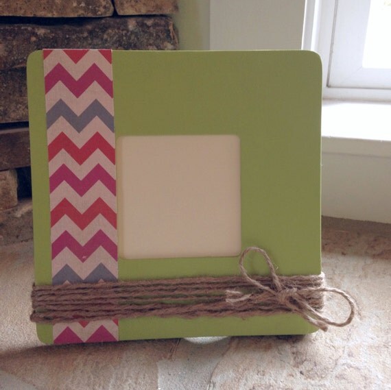 Lime Green Hand Painted Wooden Picture Frame with by CraftyByCasey