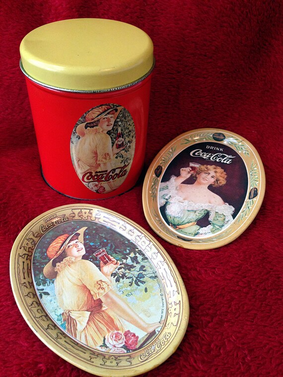 Two Vintage Coca-Cola trays with matching tin by MyFoundVintage