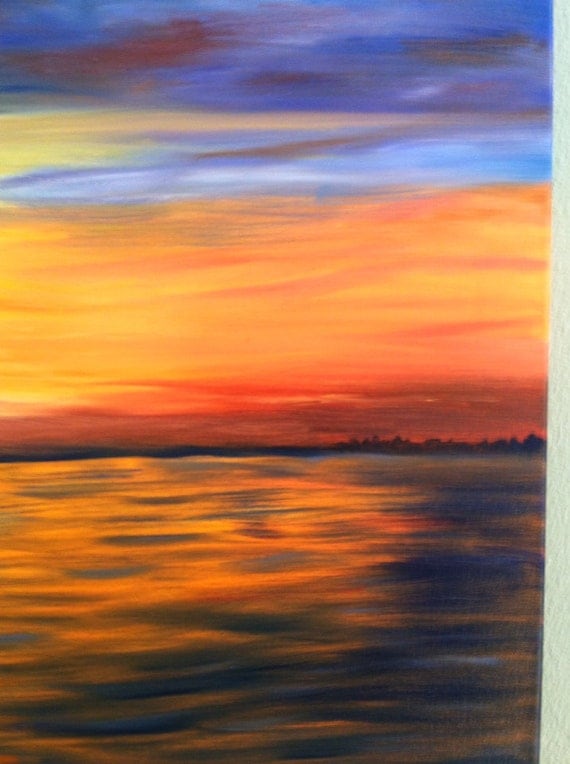 Ocean oil painting ocean sunset original art ocean art