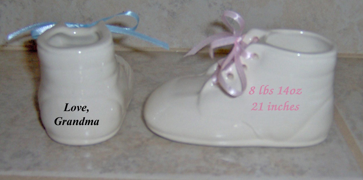 1 Personalized Ceramic Baby Shoe Bootie Keepsake Newborn