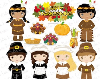 Thanksgiving Clipart, Turkey Clipart, Pilgrim clipart, Indian clipart, Fall clipart,Harvest clipart(CG086)/ INSTANT DOWNLOAD