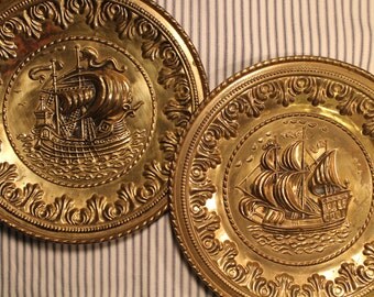 Nautical Brass Display Plates. Mid-century Decor. Mad Men Brady Bunch FREE US SHIPPING!