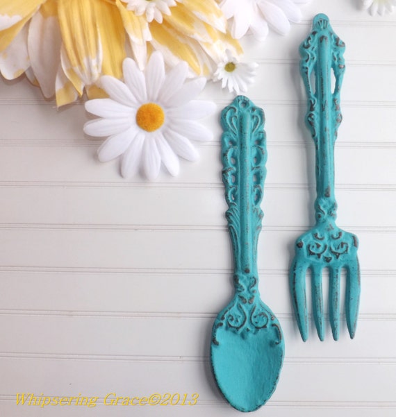 Items similar to Metal Fork and Spoon / Kitchen Wall Decor / Fork and