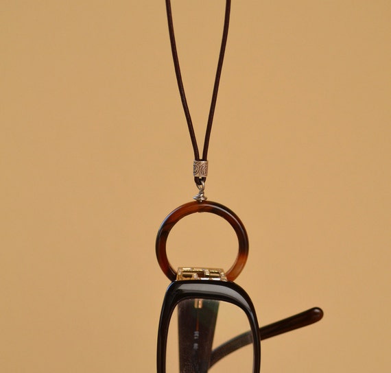 Men's Glasses Holder Necklace. Clasp Brown Agate