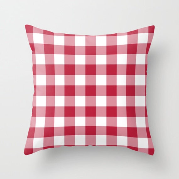 Red Gingham Pillow Cover red pillow nautical by RiverOakStudio