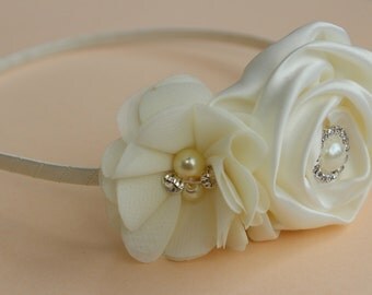 Ivory headband metal flower girl headband cream headband large headband wedding Christmas headband photo prop girls ivory hair accessory