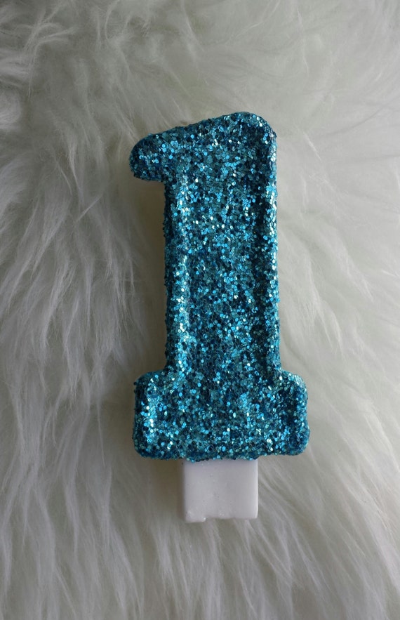 Baby blue glitter large 5 number birthday candle comes