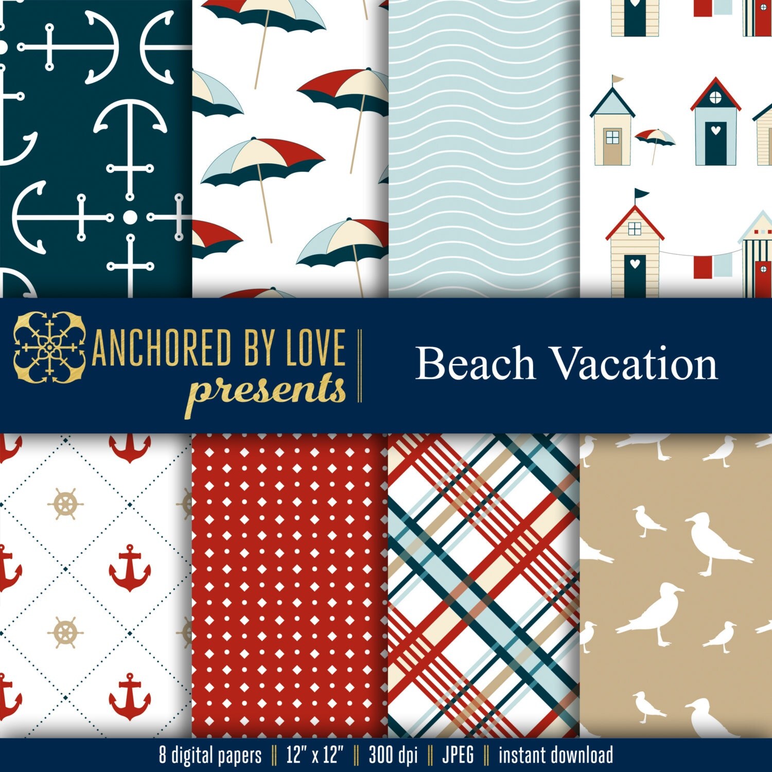 Beach Digital Paper Beach Scrapbook Paper Nautical scrapbook