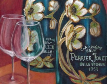 Celebration!, oil painting, champagne, wine glasses, perrier jouet, original art
