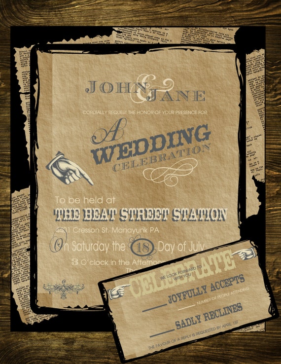 Wedding invitation with reply card /western by MotherMayIx1