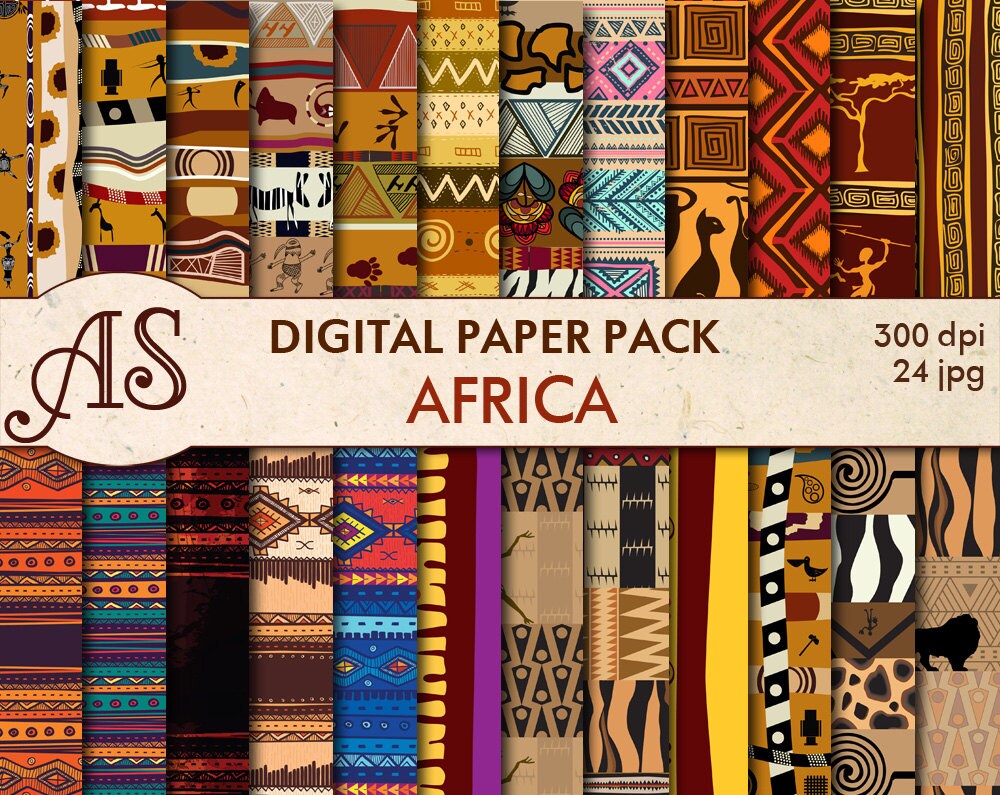 Digital African Ethnic Paper Pack 24 printable by AlphabetStore
