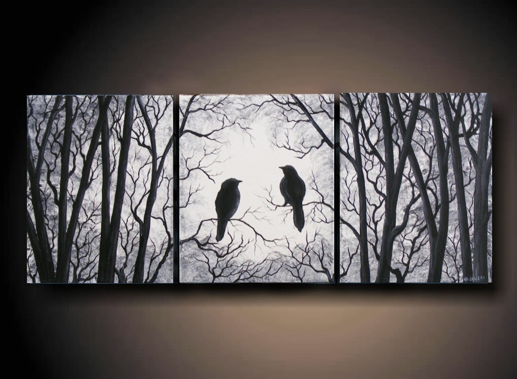 3 Piece set Wall Art Birds on Tree Three 8 x 10