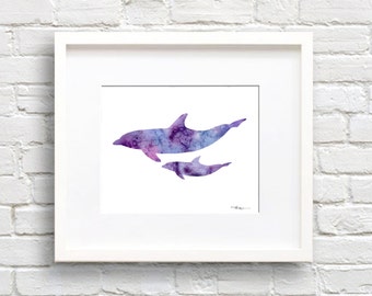 Dolphins Art Print - Abstract Watercolor Painting - Wall Decor