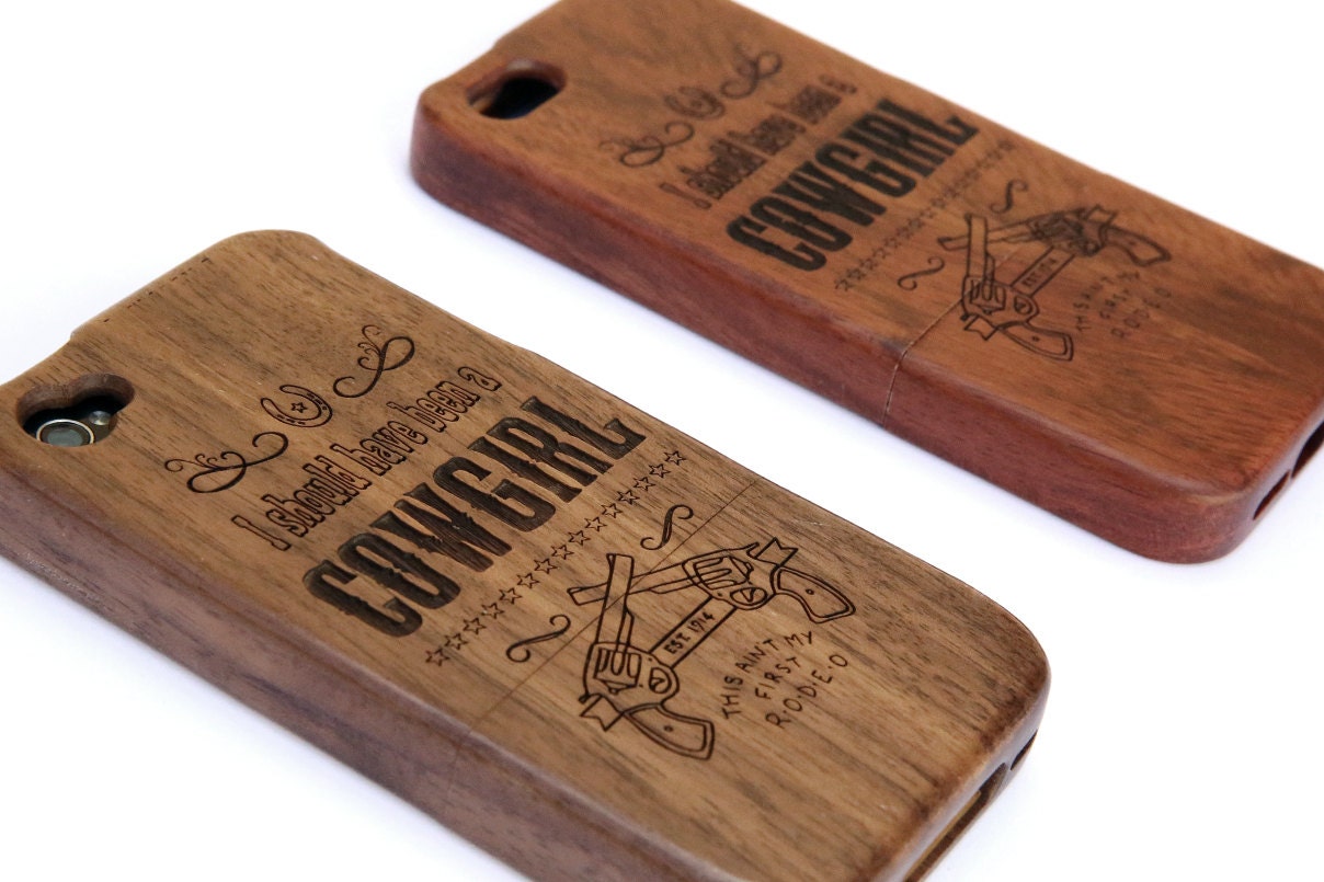 SALE Cowgirl Phone Case Laser Engraved Solid Wood by TheLaserCo