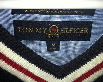 VINTAGE 1990s TOMMY HILFIGER Size Medium Sweater Vest golf blue