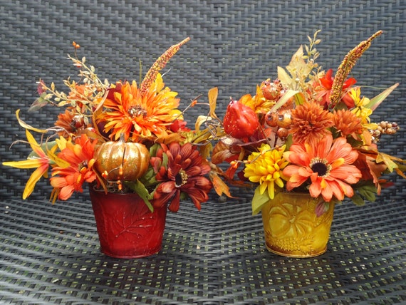 Fall Floral Arrangements in Fall Themed Metal by NaturesTrueArt