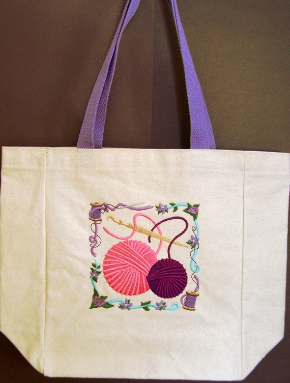 Bag, Canvas Tote bag small embroidered with a montage of Pink  Purple ...
