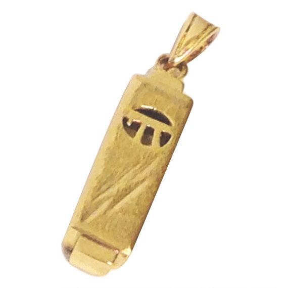 14k Gold Cut Out Chai Striking Mezuzah Shaped Pendant