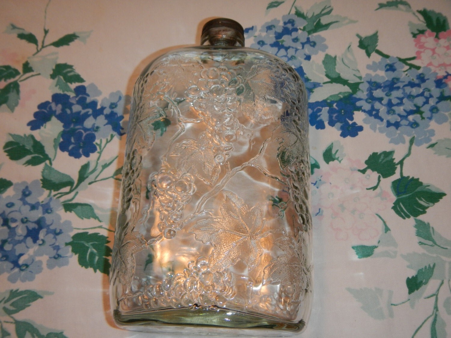 Vintage Wine Bottle Embossed with Grapes and Leaves