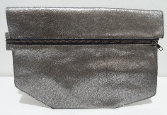 leather silver clutch