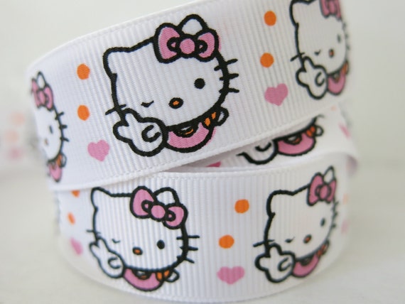 7/8 22mm Hello Kitty Wink Printed Grosgrain Ribbon