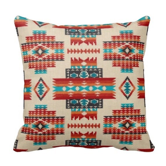 Zippered Southwest Aztec Native - Cream Teal Orange - South West ...