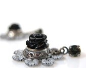 Wedding Earrings ,  Grey Lace Earrings with Black enamel flower , Gothic Earrings By Talila Korolker
