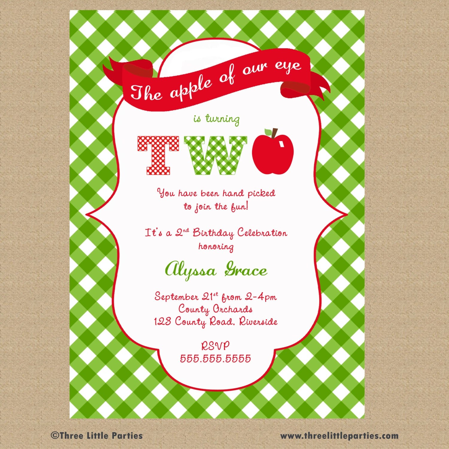 Apple Birthday Invitation Apple of Our Eye Invitation