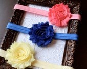 SET of 3 Baby Headbands:  Coral Pink, Butter Yellow, Royal Blue- Baby Headband, Headband Set, Spring and Summer, Hair Accessory